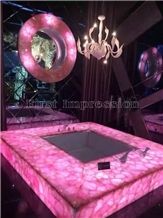 Best Price Pink Crystal Semiprecious Stone Slab/Luxury Pink Semi-Precious Stone Slab&Tile&Customized/Semi Precious Stone Tiles for Wall Cladding&Flooring/Semi-Precious Stone Panel/Interior Decoration