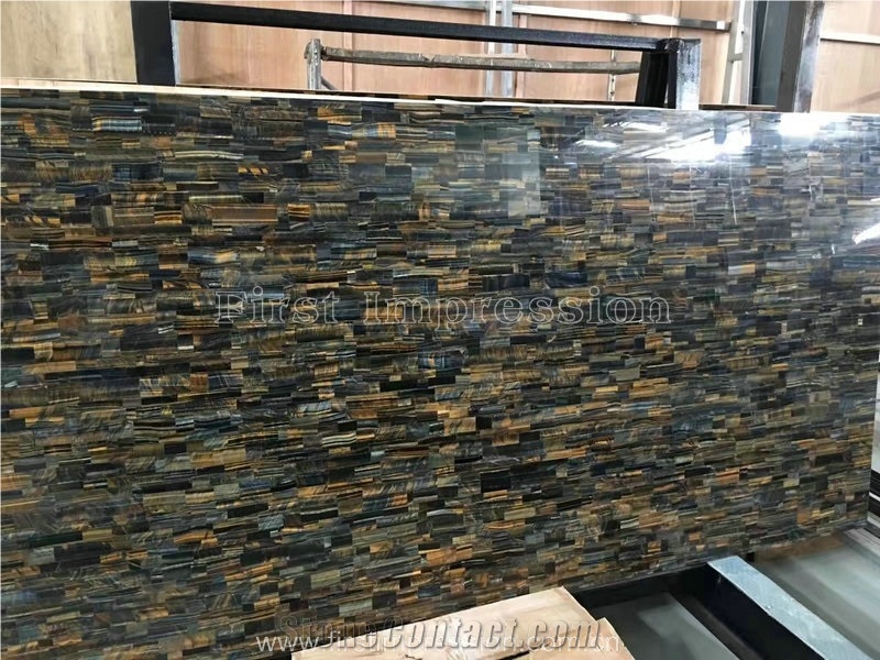 Blue Tiger Eye Semiprecious Stone Big Slabs & Tiles/Customized & Wall/Floor Covering/Blue Semi Precious Stone Panels/ Stone Flooring/Interior Decoration