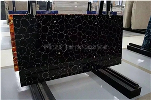 Classic Black Agate Semiprecious Stone Slabs/Luxury Dark Black Semi-Precious Stone/Semi Precious Stone Slab for Wall Cladding&Flooring/Semi-Precious Stone Panel/Interior Decoration Stone