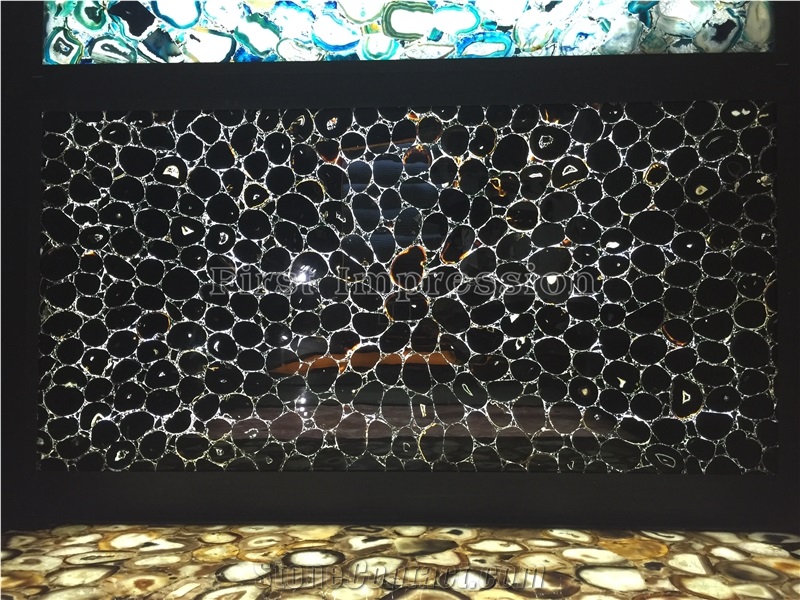 Classic Black Agate Semiprecious Stone Slabs/Luxury Dark Black Semi-Precious Stone/Semi Precious Stone Slab for Wall Cladding&Flooring/Semi-Precious Stone Panel/Interior Decoration Stone