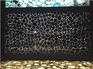 Classic Black Agate Semiprecious Stone Slabs/Luxury Dark Black Semi-Precious Stone/Semi Precious Stone Slab for Wall Cladding&Flooring/Semi-Precious Stone Panel/Interior Decoration Stone