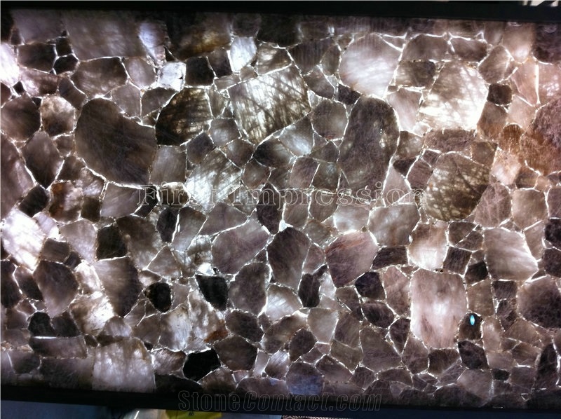 Luxury Grey Crystal Semiprecious Stone/Luxury Smoke Grey Semi-Precious Stone Slab&Tile&Customized/Semi Precious Stone Slab for Wall Cladding&Flooring/Semi-Precious Stone Panel/Interior Decoration