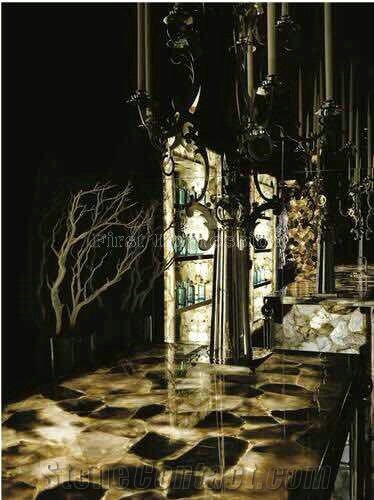 Luxury Grey Crystal Semiprecious Stone/Luxury Smoke Grey Semi-Precious Stone Slab&Tile&Customized/Semi Precious Stone Slab for Wall Cladding&Flooring/Semi-Precious Stone Panel/Interior Decoration