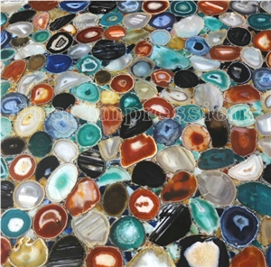 Mixed Agate Stone/Luxury Semiprecious Stone Slab&Tile/Colorful Semi Precious Stone Tile for Wall Cladding&Flooring/Multicolor Agate Gemstone/Agate Precious Stone Slabs&Customized/Interior Decoration