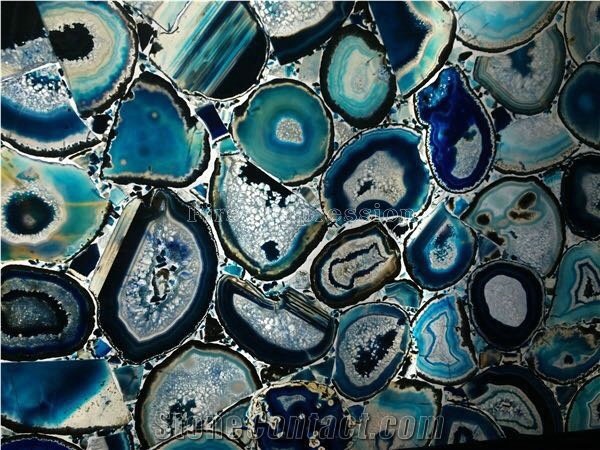 New Polished Blue Agate Semiprecious Stone Big Slab&Tiles&Customized/Gemstone for Flooring&Wall Covering/Mixed Color Semi Precious Stone Panels/Colorful Stone Flooring/Interior Decoration Material