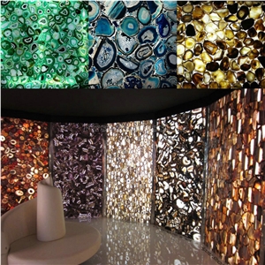 New Polished Blue Agate Semiprecious Stone Big Slab&Tiles&Customized/Gemstone for Flooring&Wall Covering/Mixed Color Semi Precious Stone Panels/Colorful Stone Flooring/Interior Decoration Material