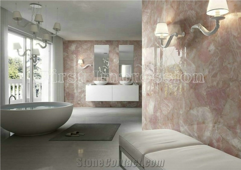 Pink Crystal Semiprecious Stone Slab/Luxury Pink Semi-Precious Stone Slab&Tile&Customized/Semi Precious Stone Tiles for Wall Cladding&Flooring/Semi-Precious Stone Panel/Interior Decoration