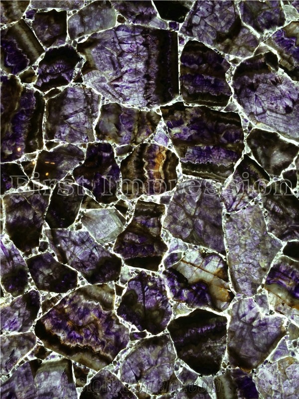 Purple Crystal Semiprecious Stone Big Slabs/Luxury Lilac Semi-Precious Stone Slab&Tile&Customized/Semi Precious Stone Slab for Wall Cladding&Flooring/Semi-Precious Stone Panel/Interior Decoration