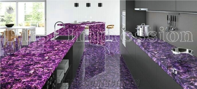 Purple Crystal Semiprecious Stone Big Slabs/Luxury Lilac Semi-Precious Stone Slab&Tile&Customized/Semi Precious Stone Slab for Wall Cladding&Flooring/Semi-Precious Stone Panel/Interior Decoration