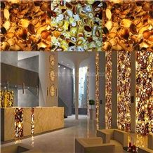 Yellow Agate Translucent Stone Walling/Semi-Precious Stone Interior Flooring/Red Agate Transmittance Stone Blackground Wall/Semi Precious Stone/Interior Decoration/Gemstone Slab for Wall Covering Tile