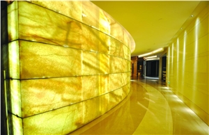 Yellow Artificial Alabaster Backlit Tile Walling Cladding Panel,Engineered Glass Onyx Translucent Composite Stone Tiles for Walling,Transtones Customized