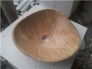 Beige Travertine Stone Manmade Polished Bathroom Wash Basins Sinks