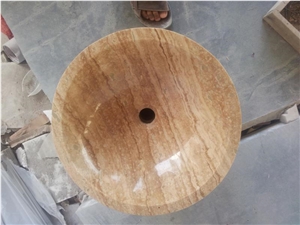 Beige Travertine Stone Manmade Polished Bathroom Wash Basins Sinks