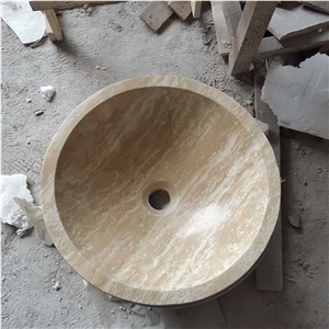 Beige Travertine Stone Manmade Polished Bathroom Wash Basins Sinks
