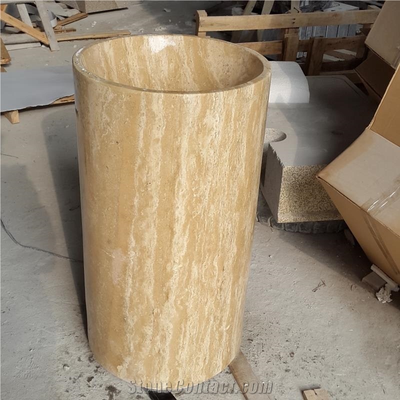 Beige Travertine Stone Manmade Polished Bathroom Wash Basins Sinks