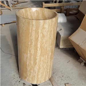 Beige Travertine Stone Manmade Polished Bathroom Wash Basins Sinks