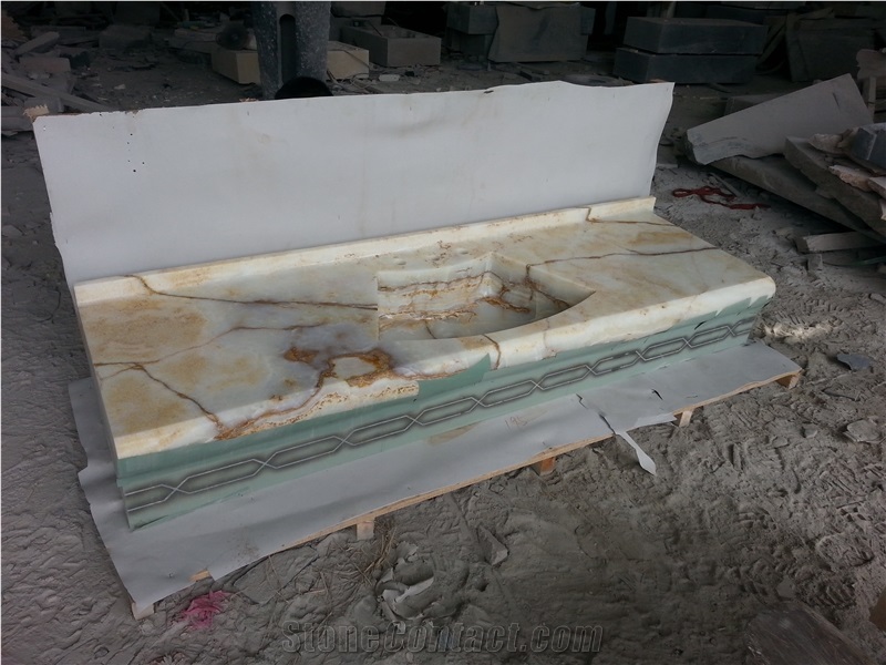 Pakistan Light Green Onyx Stone Polished Big Size Bathrooom Vanity Tops