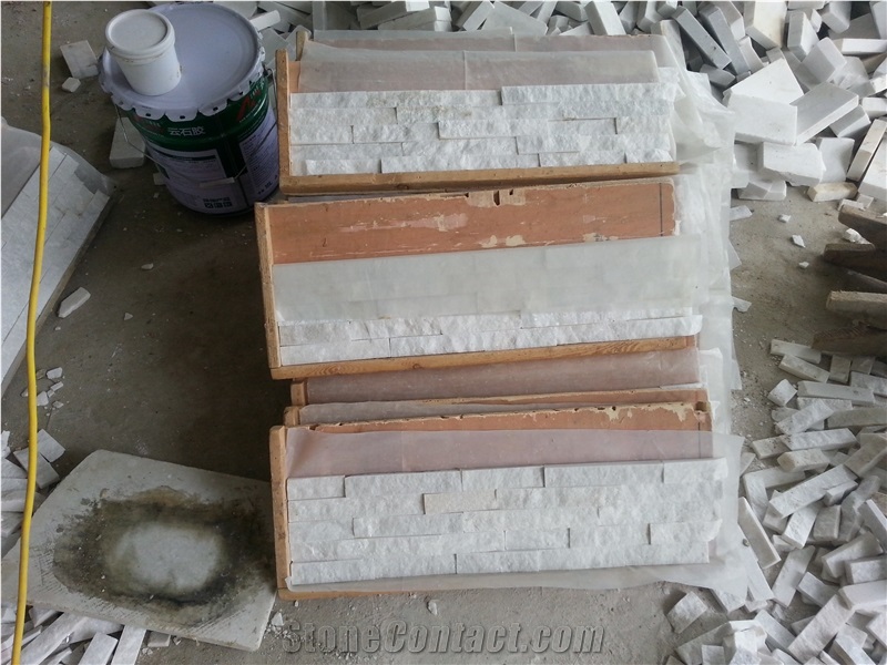 Pure White Quartzite China Manufactured Stone Veneer Split Face Culture Stone Wall Cladding