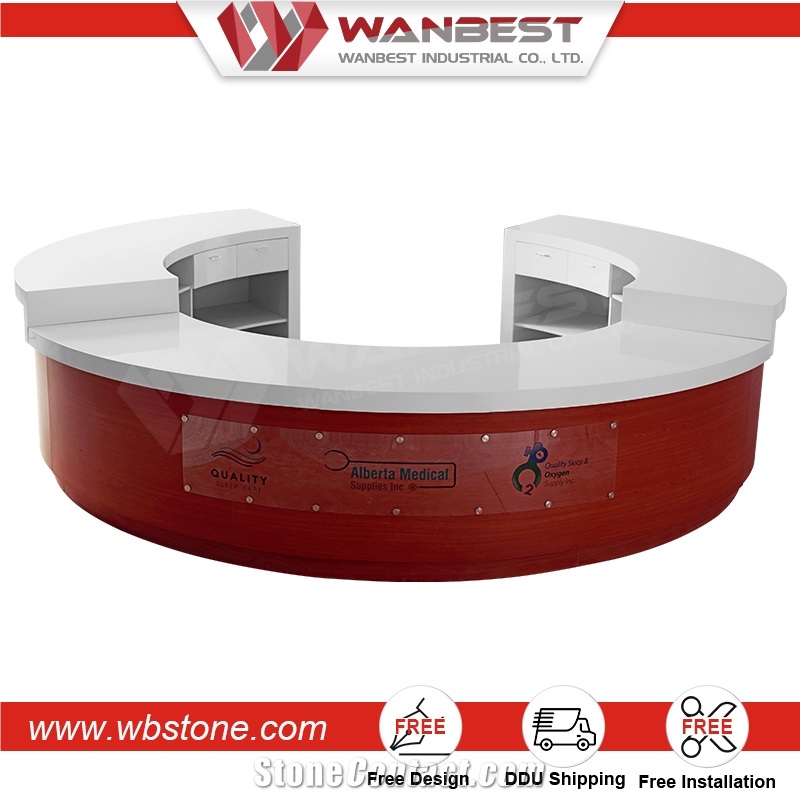 China Manufacturing White Artificial Stone Round Counter for Reception Top Solid Surface Reception Table