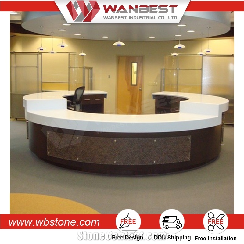China Manufacturing White Artificial Stone Round Counter for Reception Top Solid Surface Reception Table