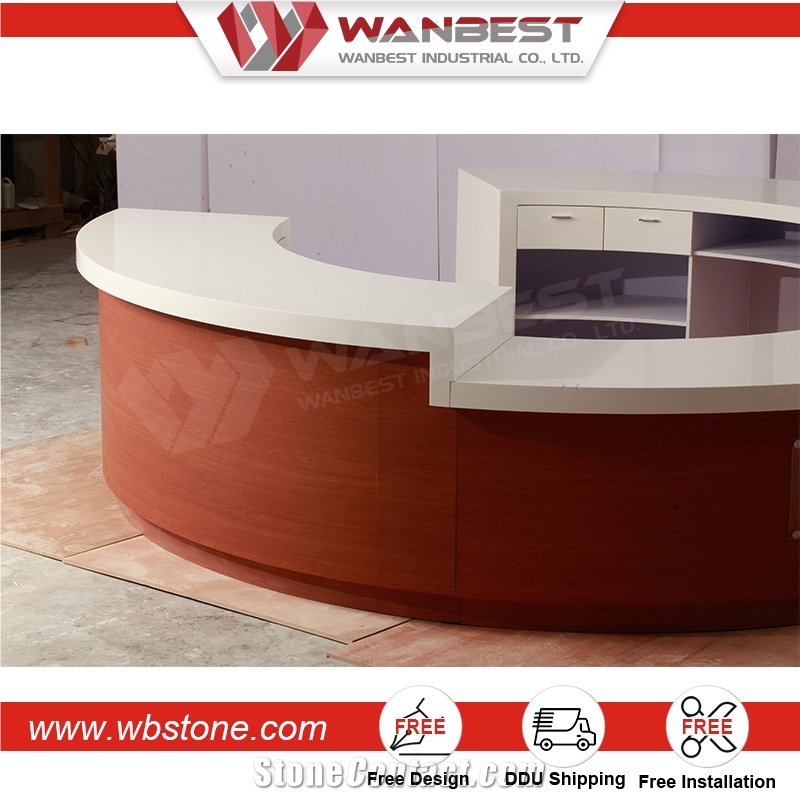 China Manufacturing White Artificial Stone Round Counter for Reception Top Solid Surface Reception Table