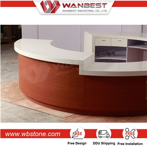 China Manufacturing White Artificial Stone Round Counter for Reception Top Solid Surface Reception Table