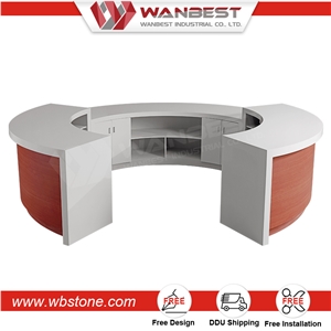 China Manufacturing White Artificial Stone Round Counter for Reception Top Solid Surface Reception Table