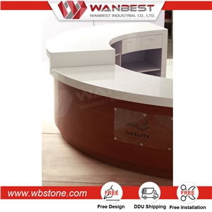 China Manufacturing White Artificial Stone Round Counter for Reception Top Solid Surface Reception Table