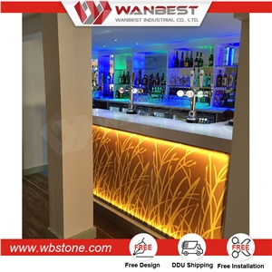 Custom Made Pure Acrylic Solid Surface High Glossy Curved 2017 New Design Led Cocktail Bar Counter for Nightclub