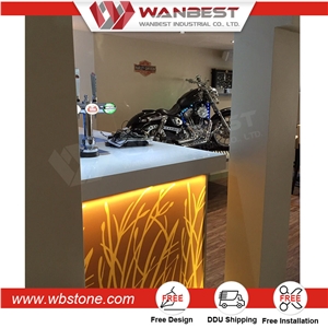 Custom Made Pure Acrylic Solid Surface High Glossy Curved 2017 New Design Led Cocktail Bar Counter for Nightclub