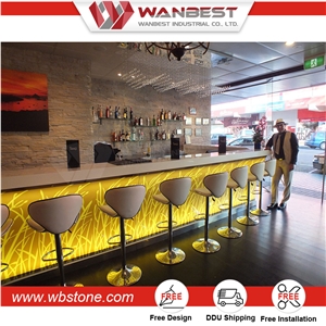 Custom Made Pure Acrylic Solid Surface High Glossy Curved 2017 New Design Led Cocktail Bar Counter for Nightclub