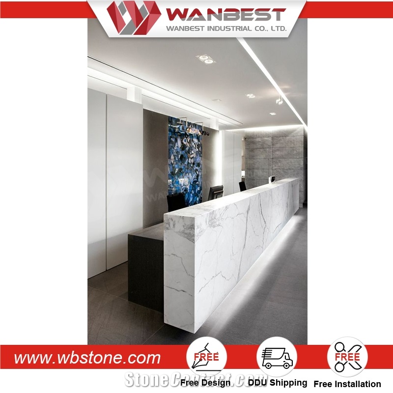 Customized Modern Artificial Stone Office Reception Counter&Blace and White Reception Desk with Led