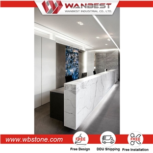 Customized Modern Artificial Stone Office Reception Counter&Blace and White Reception Desk with Led Customized Modern Artificial Stone Office Reception Counter&Blace and White Reception Desk with Led