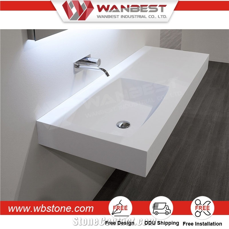 Factory Price Pure Acrylic Solid Surface White Artificial Stone Wash Basin