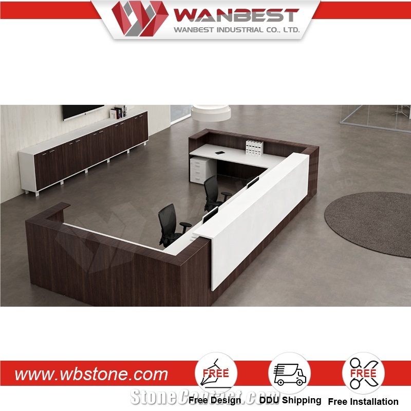 High Quality Artificial Stone Reception Information Counter Top with Wooden Cabinet