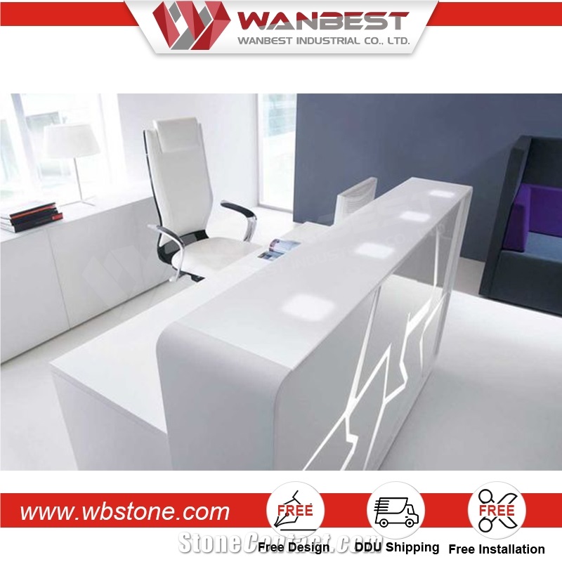 Modern Acrylic Lighted Solid Surface Reception Desk Artificial Stone Service Cash Counter Reception Desk Counter