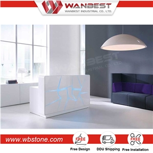 Modern Acrylic Lighted Solid Surface Reception Desk Artificial Stone Service Cash Counter Reception Desk Counter