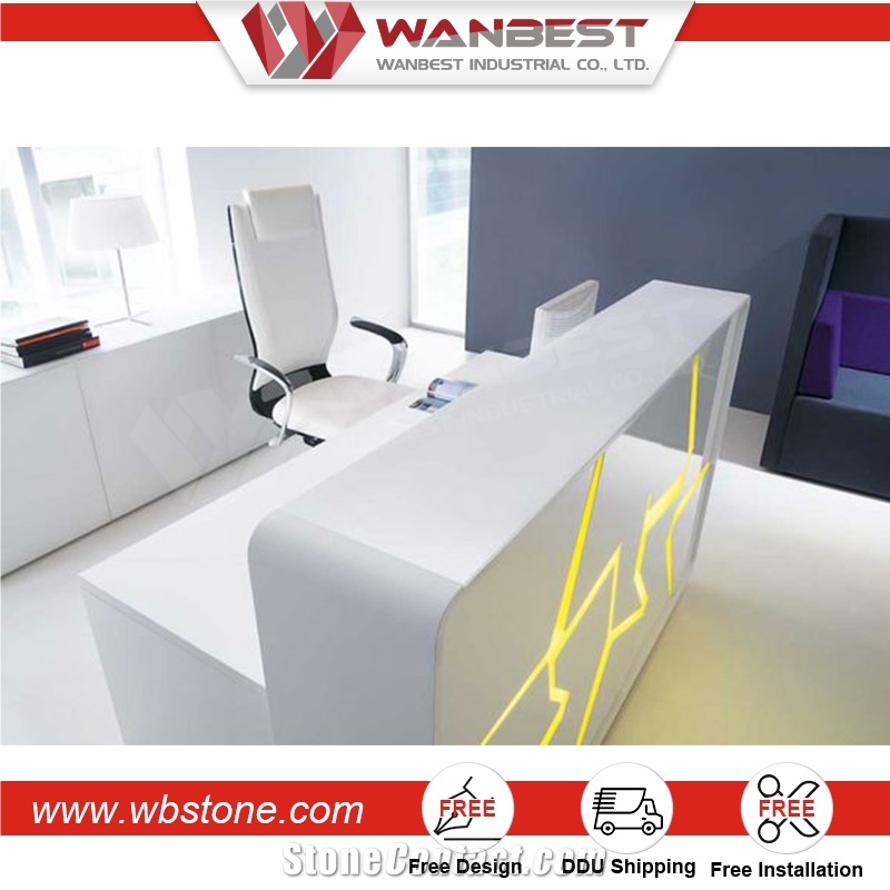 Modern Acrylic Lighted Solid Surface Reception Desk Artificial Stone Service Cash Counter Reception Desk Counter