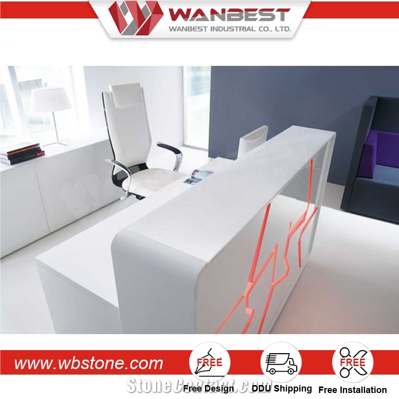 Modern Acrylic Lighted Solid Surface Reception Desk Artificial Stone Service Cash Counter Reception Desk Counter
