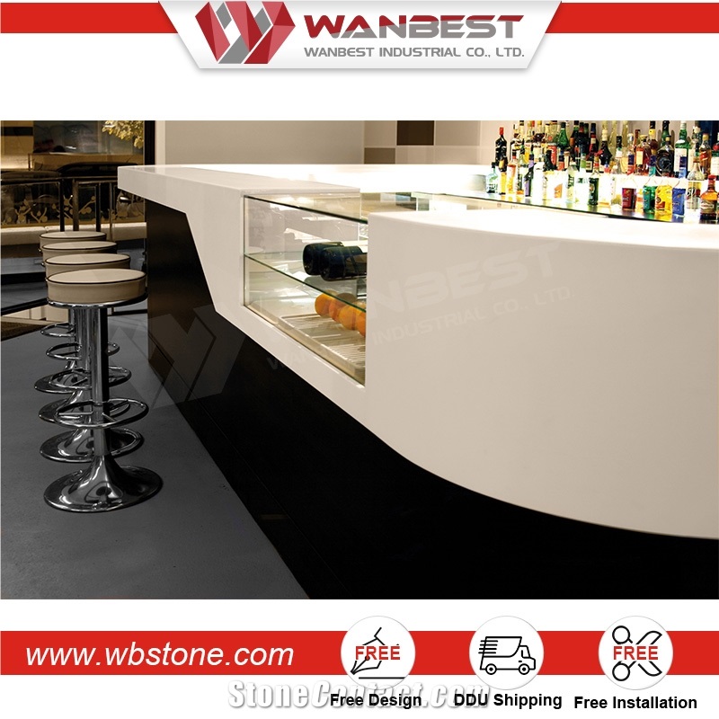 Modern Design Bending Solid Surface Snack Bar Counter Design for Sale