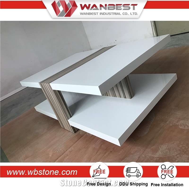 Moroccan Artificial Stone Coffee Table with Acrylic Solid Surface Leg