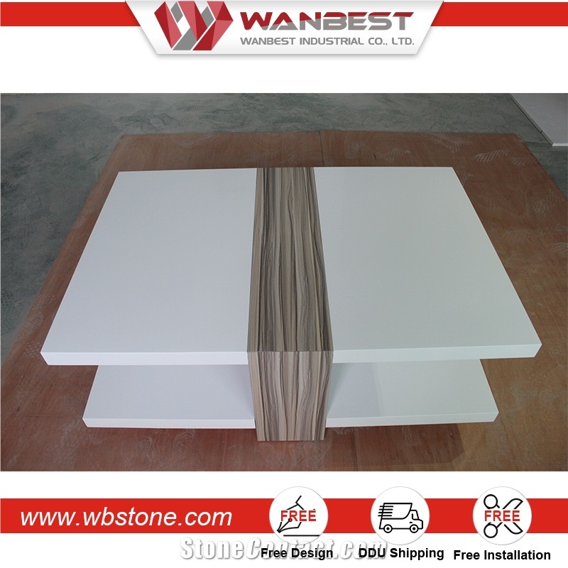 Moroccan Artificial Stone Coffee Table with Acrylic Solid Surface Leg