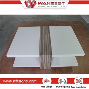 Moroccan Artificial Stone Coffee Table with Acrylic Solid Surface Leg