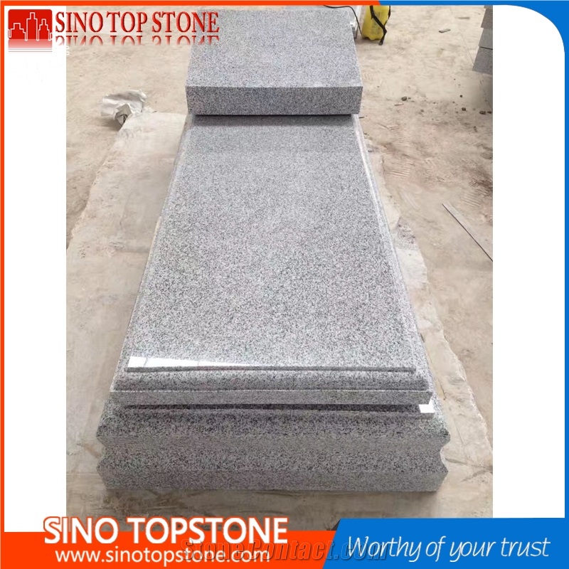 G603 White Sesame Granite Tombstone, Light Grey Granite Monument