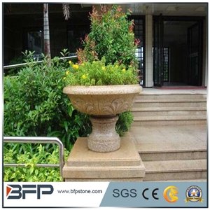 Granite Round Garden Flower Pot,Natural Stone Outside Garden Flower Pot