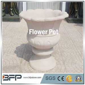 Yellow Granite Hand Split Bush Hammered Flower Pot in Garden for Decorative