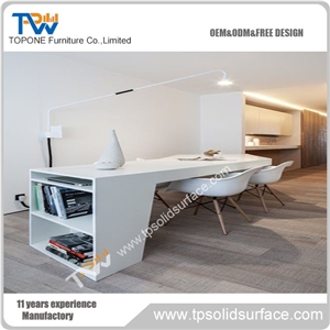 2017 New Design Topone Factory Supply White Artificial Marble Stone Office Table Design with Durable Acrylic Solid Surface Table Tops for Sale