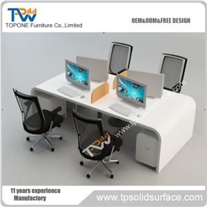 4 Seats Whtie Artificial Marble Stone Office Table Tops Design with Acrylic Solid Surface Wok Tops Design