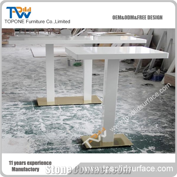 Artificial Marble Stone White Dinning Table with Acrylic Solid Surface Table Tops Design for Sale