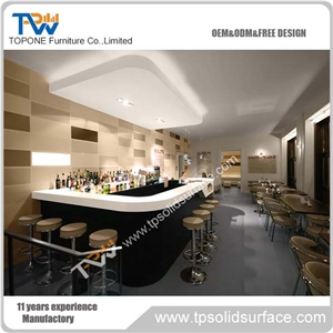 Curved L Shape Black Color Artificial Marble Stone Home Bar Counter with White Acrylic Solid Surface Work Tops for Sale